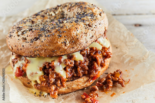 Tasty sloppy joe sandwich with ground meat