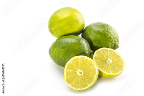 Juicy cut limes on the white byckground