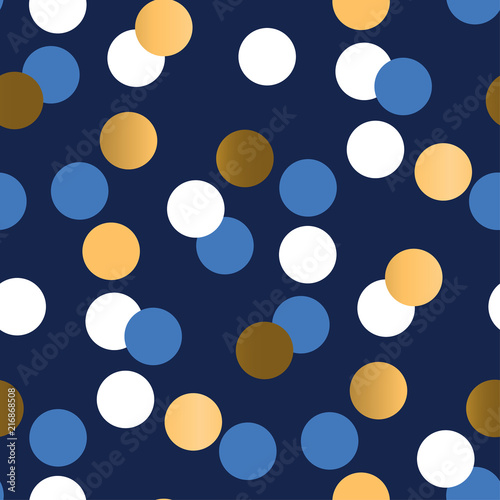 Gold and blue polka dot luxury seamless pattern
