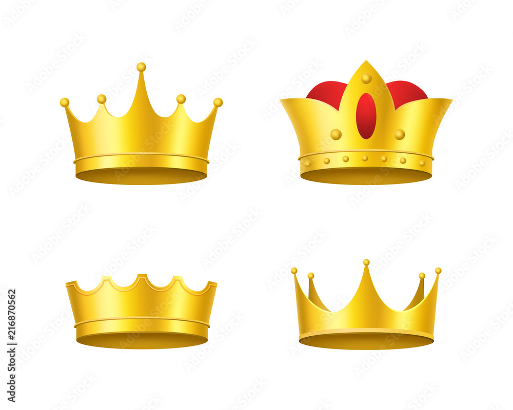 Realistic Detailed 3d Golden Crowns Set. Vector Realistic Detailed 3d Golden Crowns Set. Vector