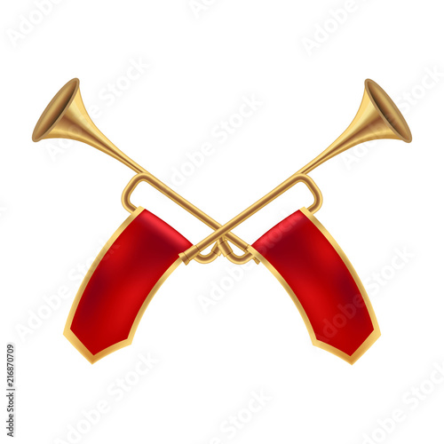 Realistic Detailed 3d King Royal Golden Horn Set. Vector