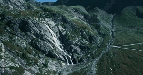 Aerial, Flying Above Waterfalls At Rifugio Scarfiotti, Italy - Bleach Bypass photo