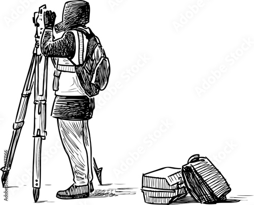 Sketch of a surveyor at work