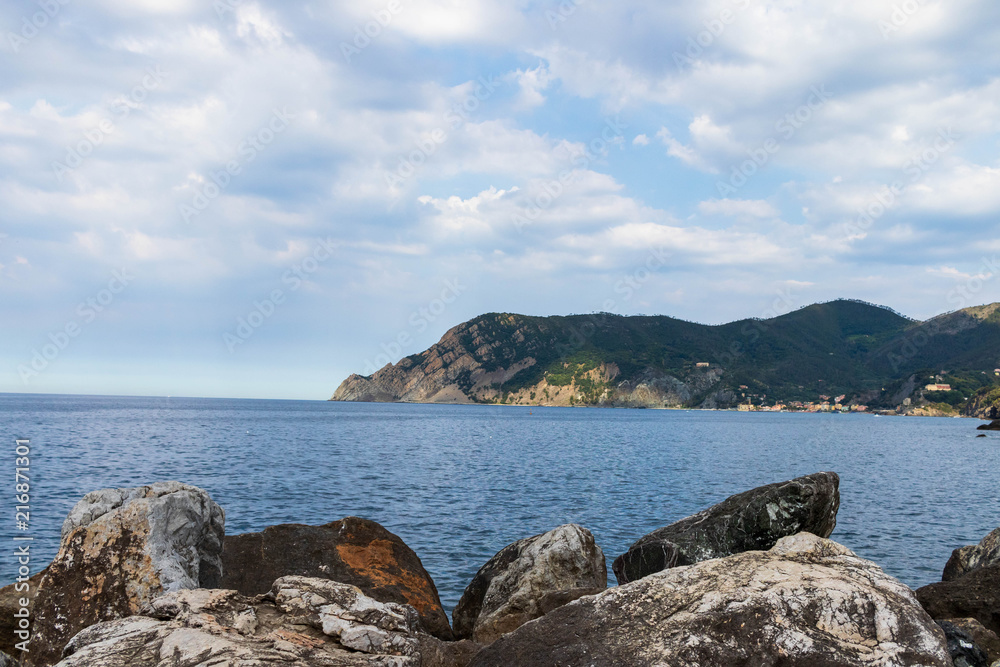 Cinque terre - view from the hrabour to the sea with cost line