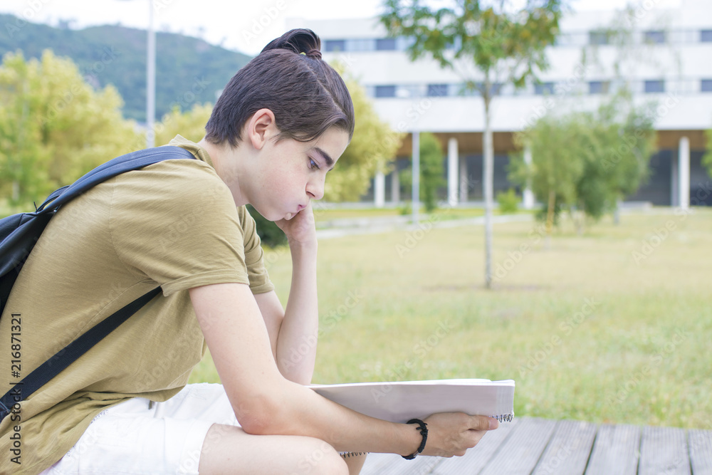 teenage student with book backpack and notebook teenage student with book backpack and notebook