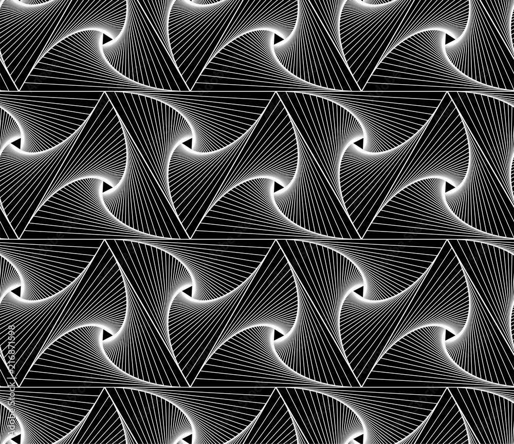 Seamless monochrome geometric pattern with illusions