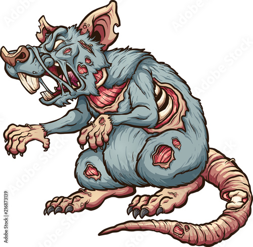 Menacing zombie rat. Vector clip art illustration with simple gradients. All in a single layer. 