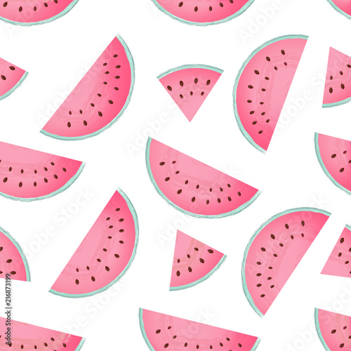 Halves and slices of watermelon. Summer seamless pattern.