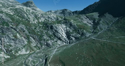 Aerial, Flying Above Waterfalls At Rifugio Scarfiotti, Italy - Bleach Bypass photo