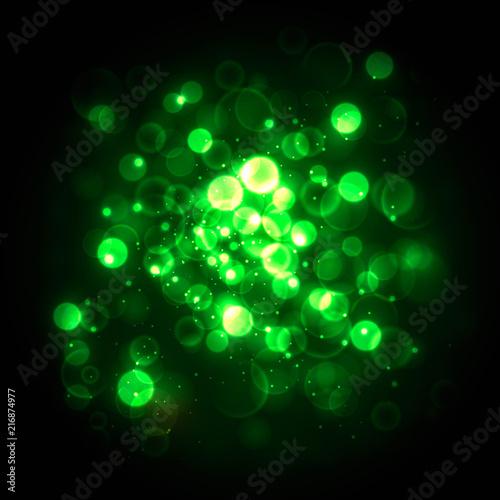Bokeh green light background. Vector illustration.