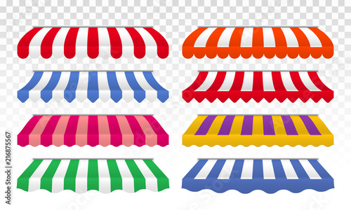 Awning tents vector color stripes isolated set
