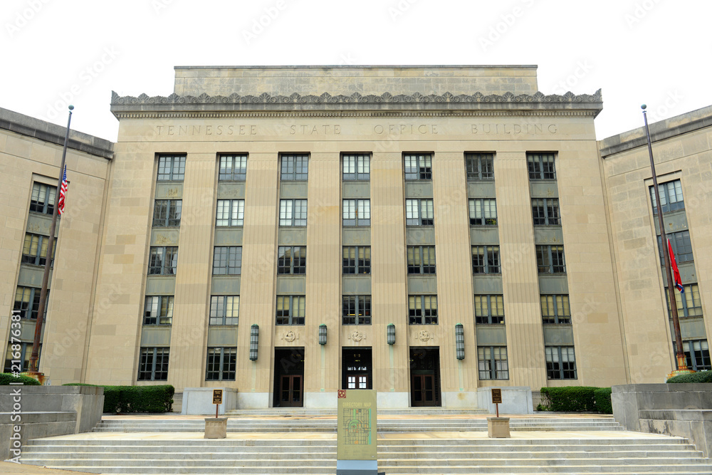 Obraz premium Tennessee State Office Building next to the State Capitol in Nashville, Tennessee, USA.