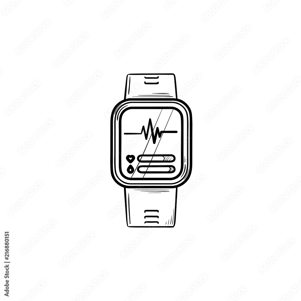 Smartwatch hand drawn outline doodle icon. Digital watch, internet gadget,  fitness workout accessory concept. Vector sketch illustration for print,  web, mobile and infographics on white background. Stock Vector | Adobe Stock