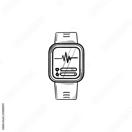 Smartwatch hand drawn outline doodle icon. Digital watch, internet gadget, fitness workout accessory concept. Vector sketch illustration for print, web, mobile and infographics on white background.