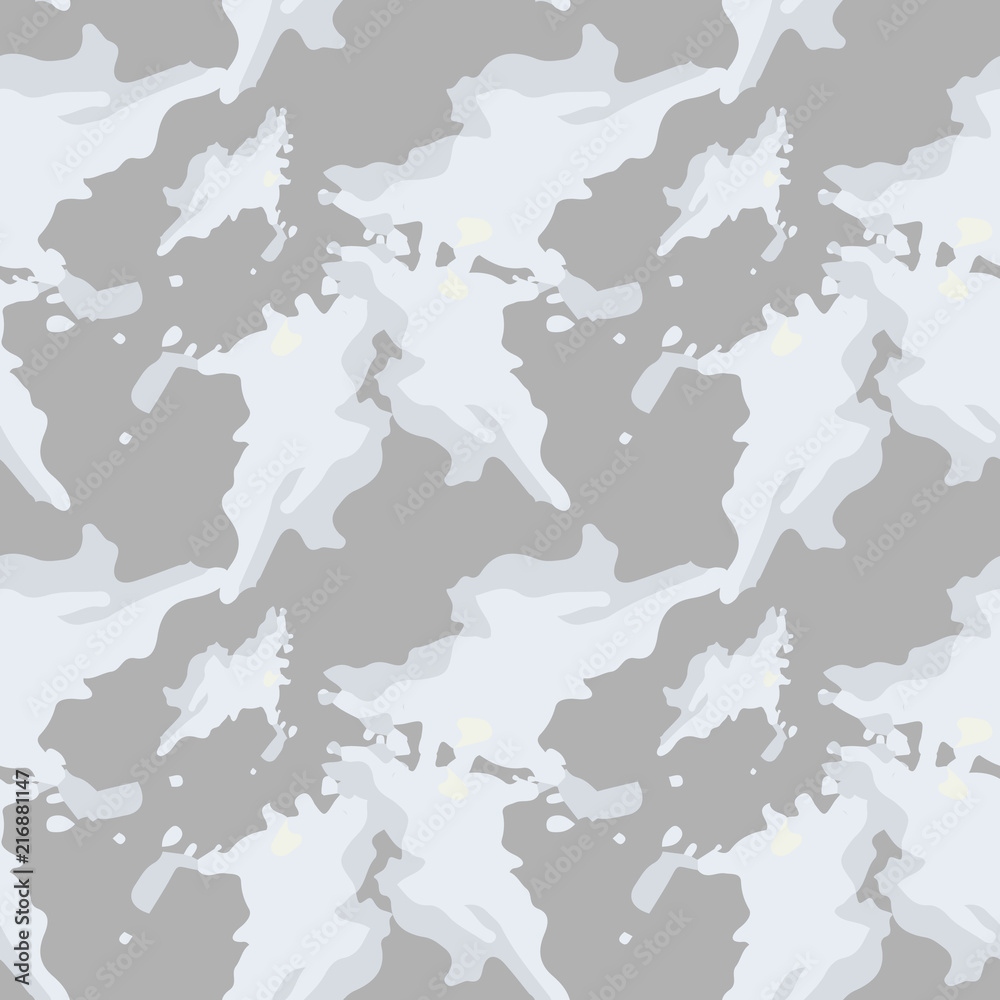 UFO military camouflage seamless pattern in beige and different shades of grey color UFO military camouflage seamless pattern in beige and different shades of grey color