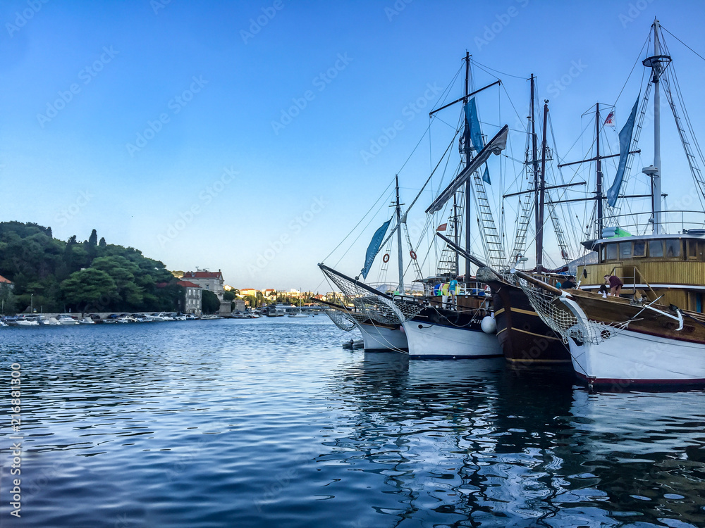 Dubrovnik Marina with moored boats in view, Croatia