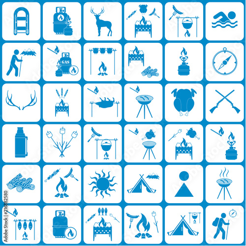 Set of travel and camping equipment icons. Vector illustration