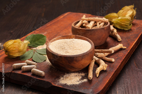 Ashwagandha supplement. Ayurvedic medicine.