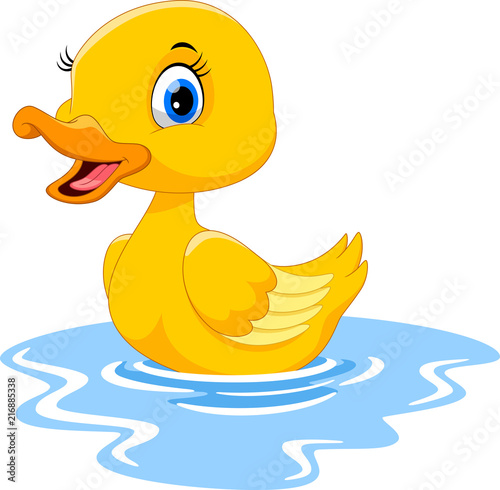 Cute cartoon duck swimming