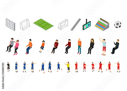 Soccer Icons Set Sport Game Isometric View. Vector