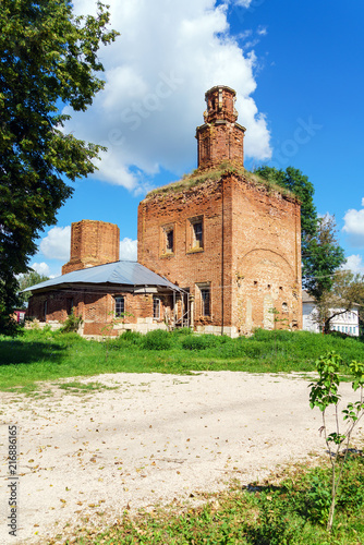 Ruins of a brick church in the Baroque style of the 18th century, Venev, Tula region, Russia photo