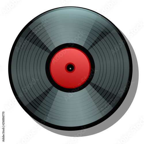 Black cartoon vinyl record isolated on white background. Vector illustration.