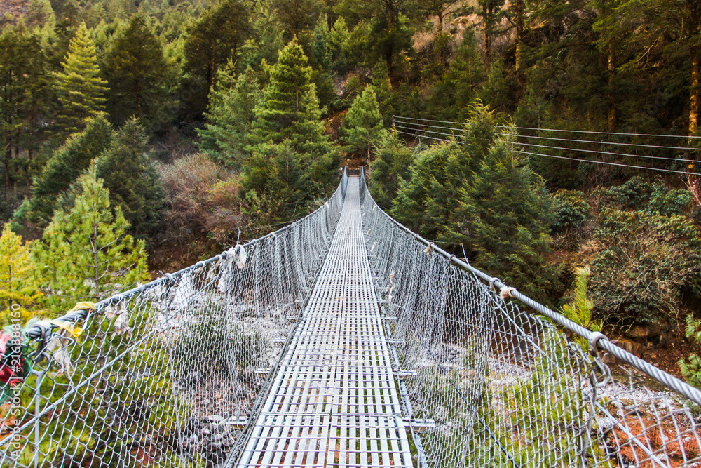 Hanging suspension bridge in Nepal.