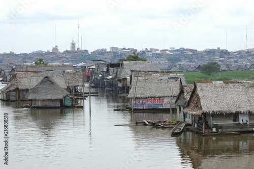The slums of Belen village in Iquitos, Peru in the Amazon rainforest photo