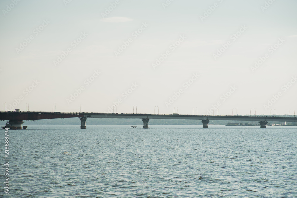 bridge over the South Bug River. Ukraine Nikolaev Mykolaiv River Bridge. emergency bridge.