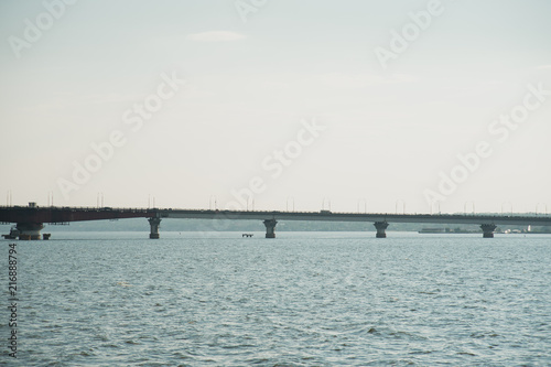 bridge over the South Bug River. Ukraine Nikolaev Mykolaiv River Bridge. emergency bridge.