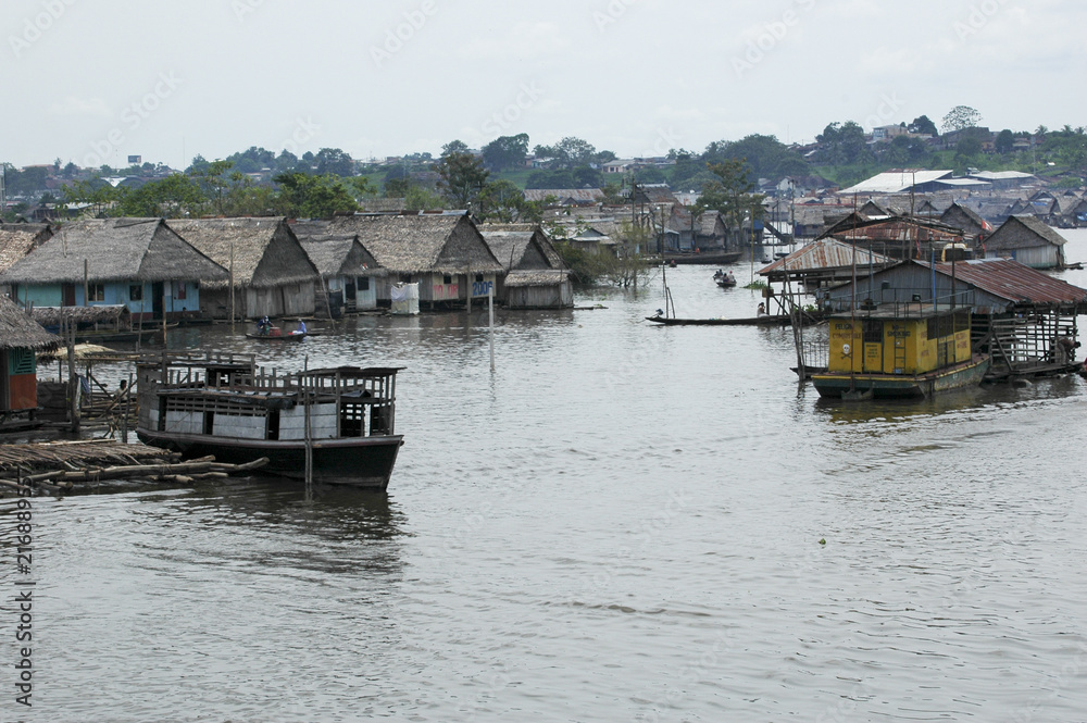 The slums of Belen village in Iquitos, Peru in the Amazon rainforest.