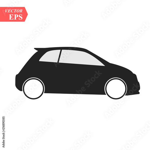 Simple Car Icon Vector. Flat Hatchback symbol. Perfect Black pictogram illustration on white background.