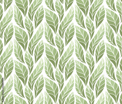 Geometric green floral vector seamless pattern. Abstract vector texture. Art Deco Leaves background.