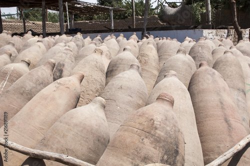 Ceramic vessels used in the production of Peruvian Pisco and wine at vineyards near Ica. photo