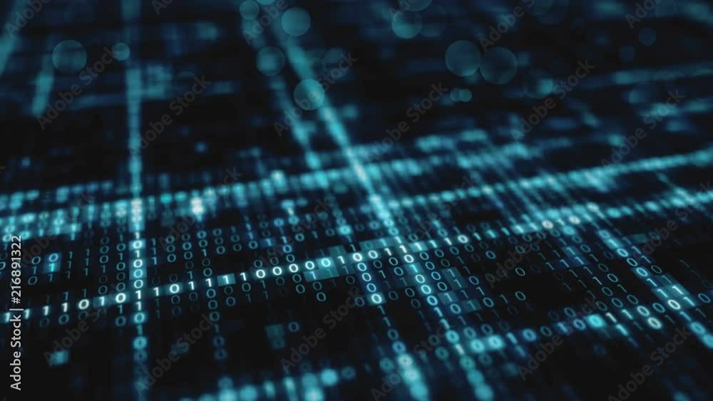 Abstract blue futuristic background of information technology binary digital data code seamless loop animation