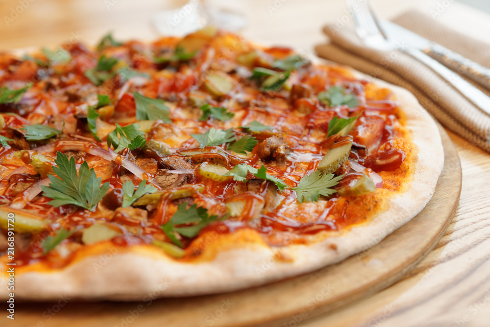 Meat pizza with bbq sauce Meat pizza with bbq sauce