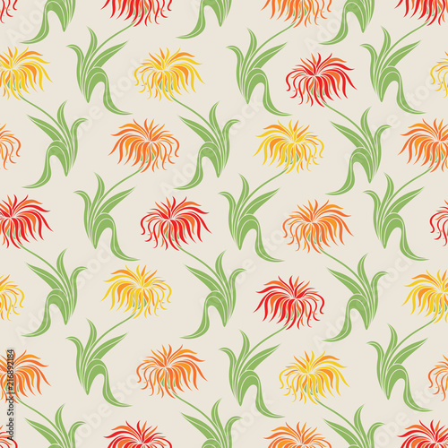 Beige Floral Seamless Pattern with Aster Flowers