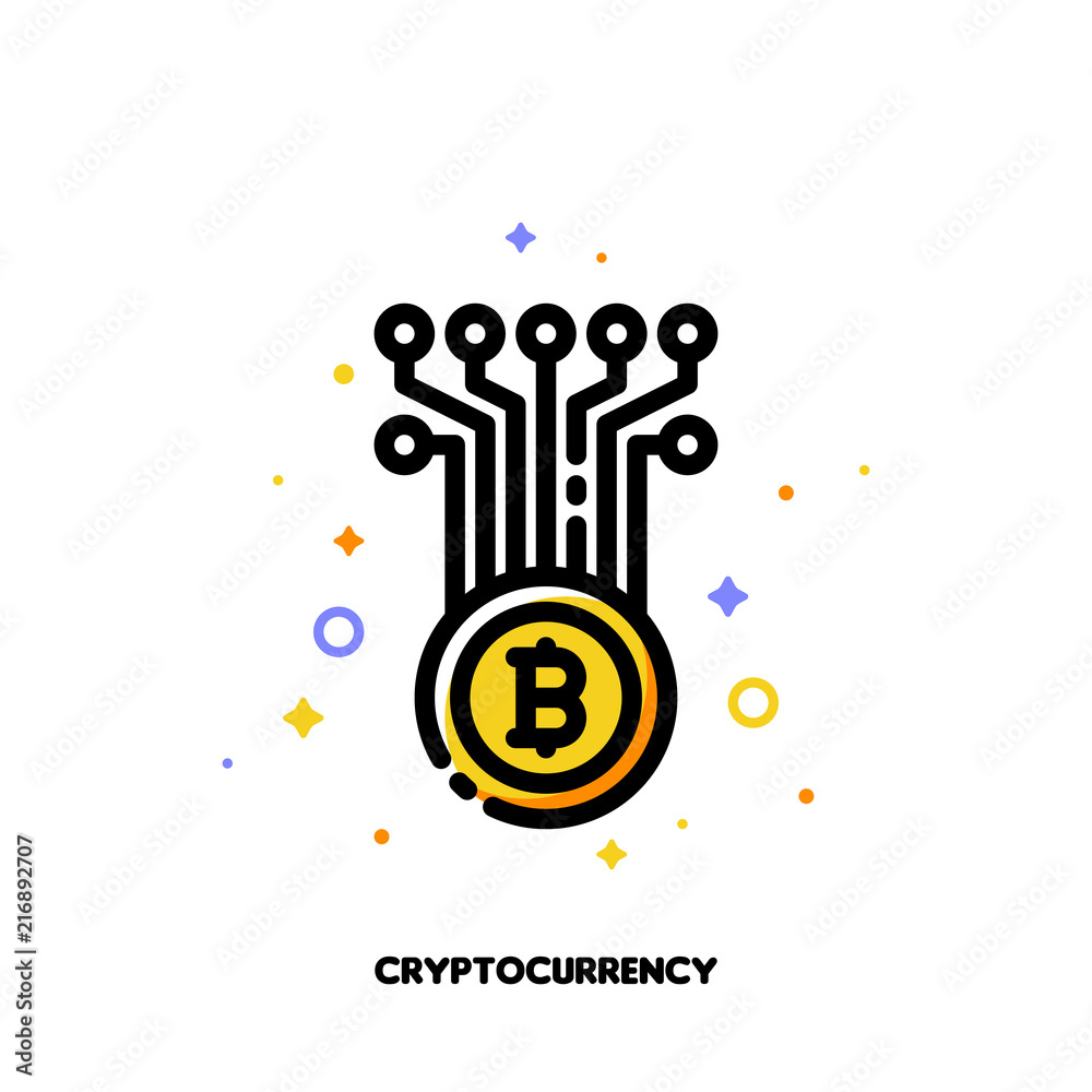 Icon of abstract cryptocurrency coin for money concept. Flat filled outline style. Pixel perfect 64x64. Editable stroke