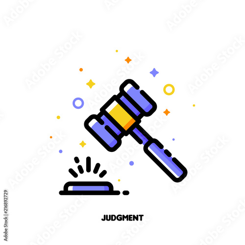 Icon of law hammer or wooden judge gavel for judgment concept. Flat filled outline style. Pixel perfect 64x64. Editable stroke