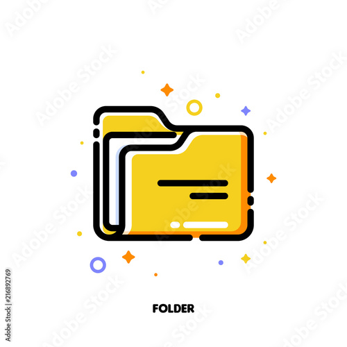 Icon of folder with paper for office work concept. Flat filled outline style. Pixel perfect 64x64. Editable stroke