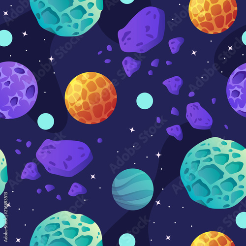 seamless space background. vector cartoon illustration. planet.