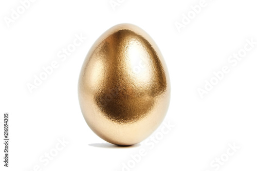 Fotobehang One golden egg isolated on white background. Conceptual image