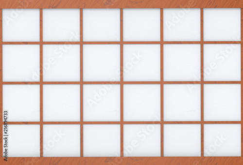 3d rendering. modern asian style square wood frame on white paper wall background.