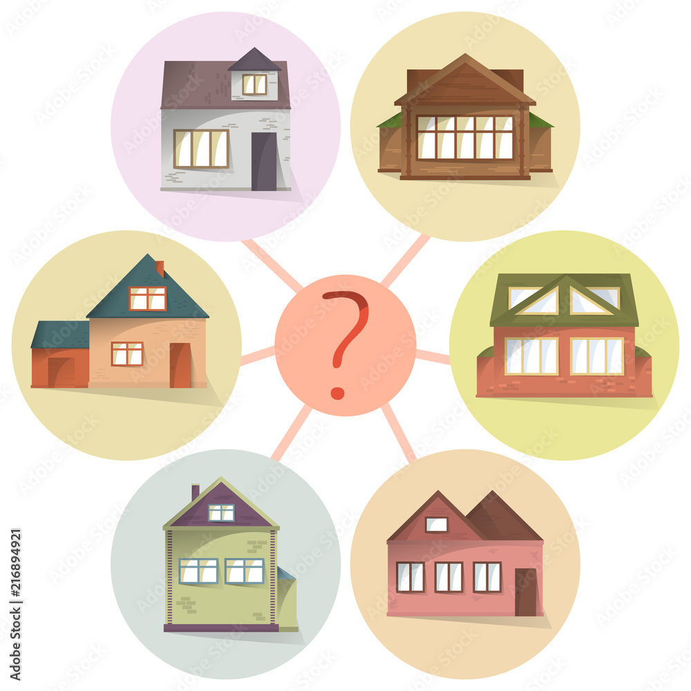 Choosing house, comparing property to buy or rent, vector concept