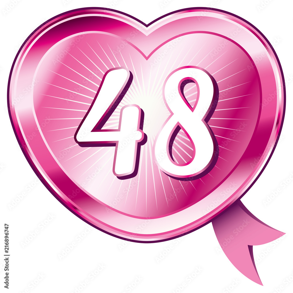 Pink shiny heart and number 48.