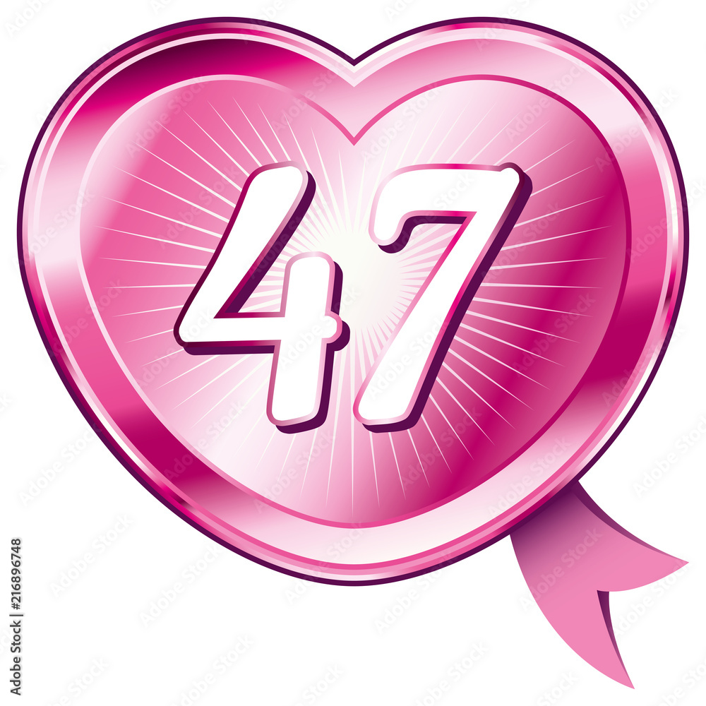 Pink shiny heart and number 47.