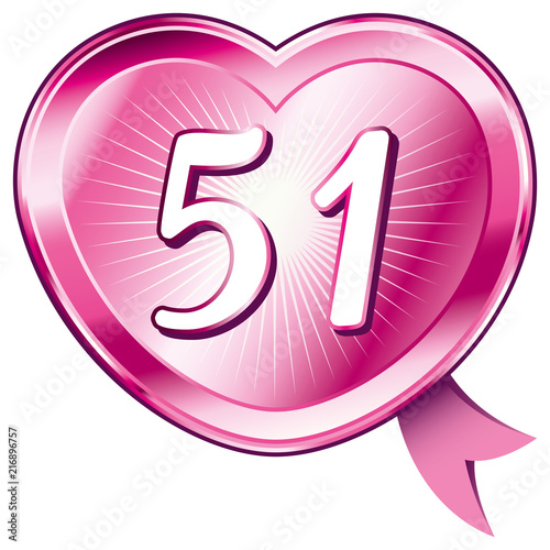 Pink shiny heart and number 51. photo