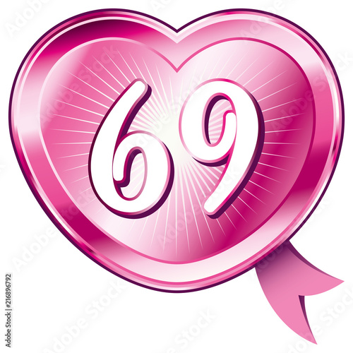 Pink shiny heart and number 69.