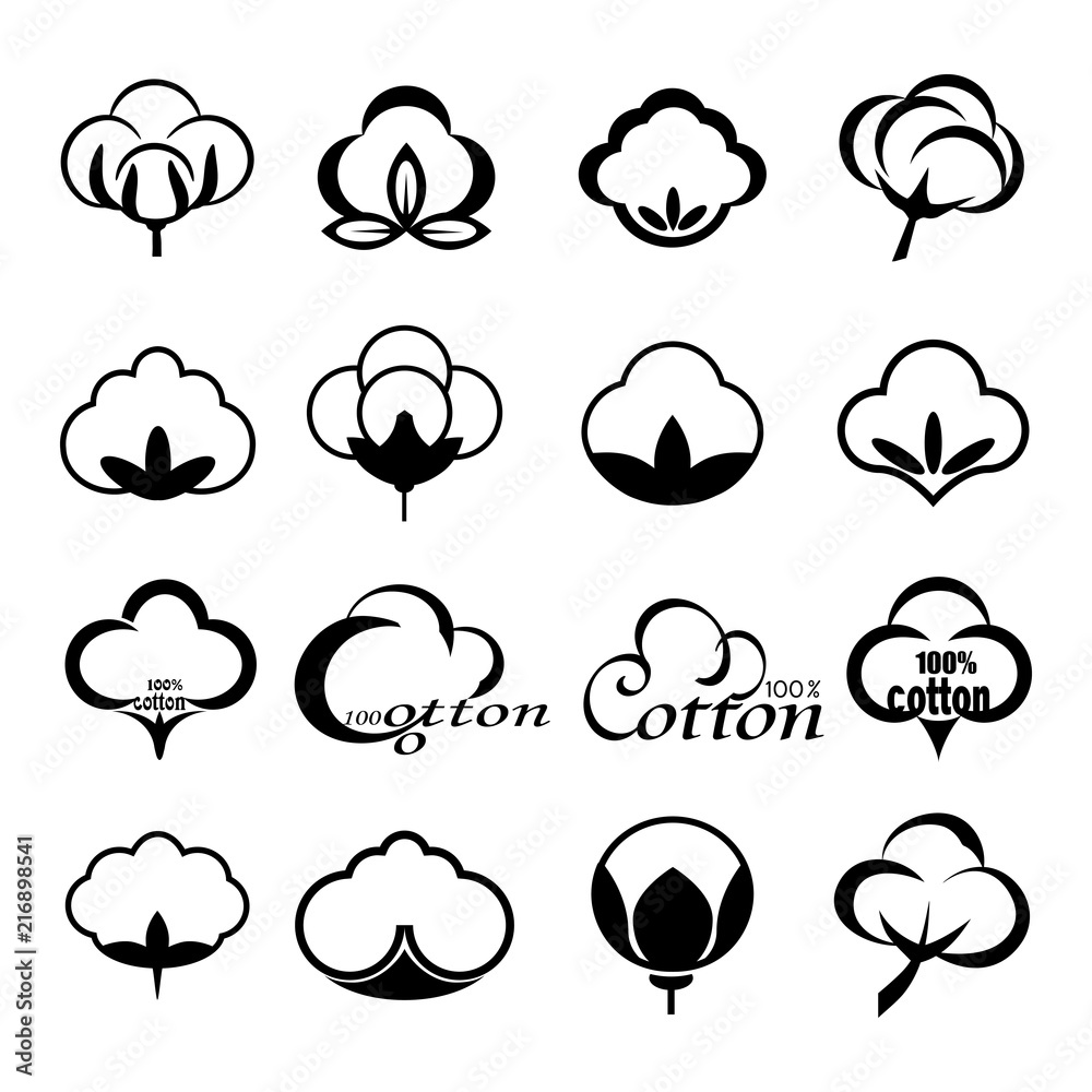 Vector set of icons indicating the cotton marks, labels or textile ...