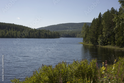 Landscape. Lake. Forest. Sky. The mountains